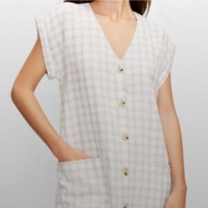 Gingham check linen Button-Down Dress